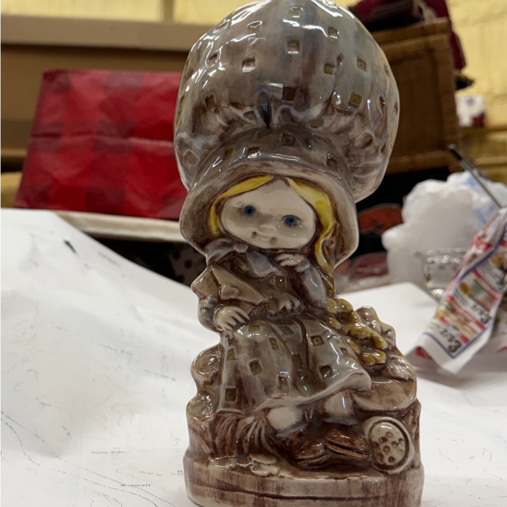 Vintage Hollie Hobby Ceramic Girl Figurine with Brown and Cream Details - 11”